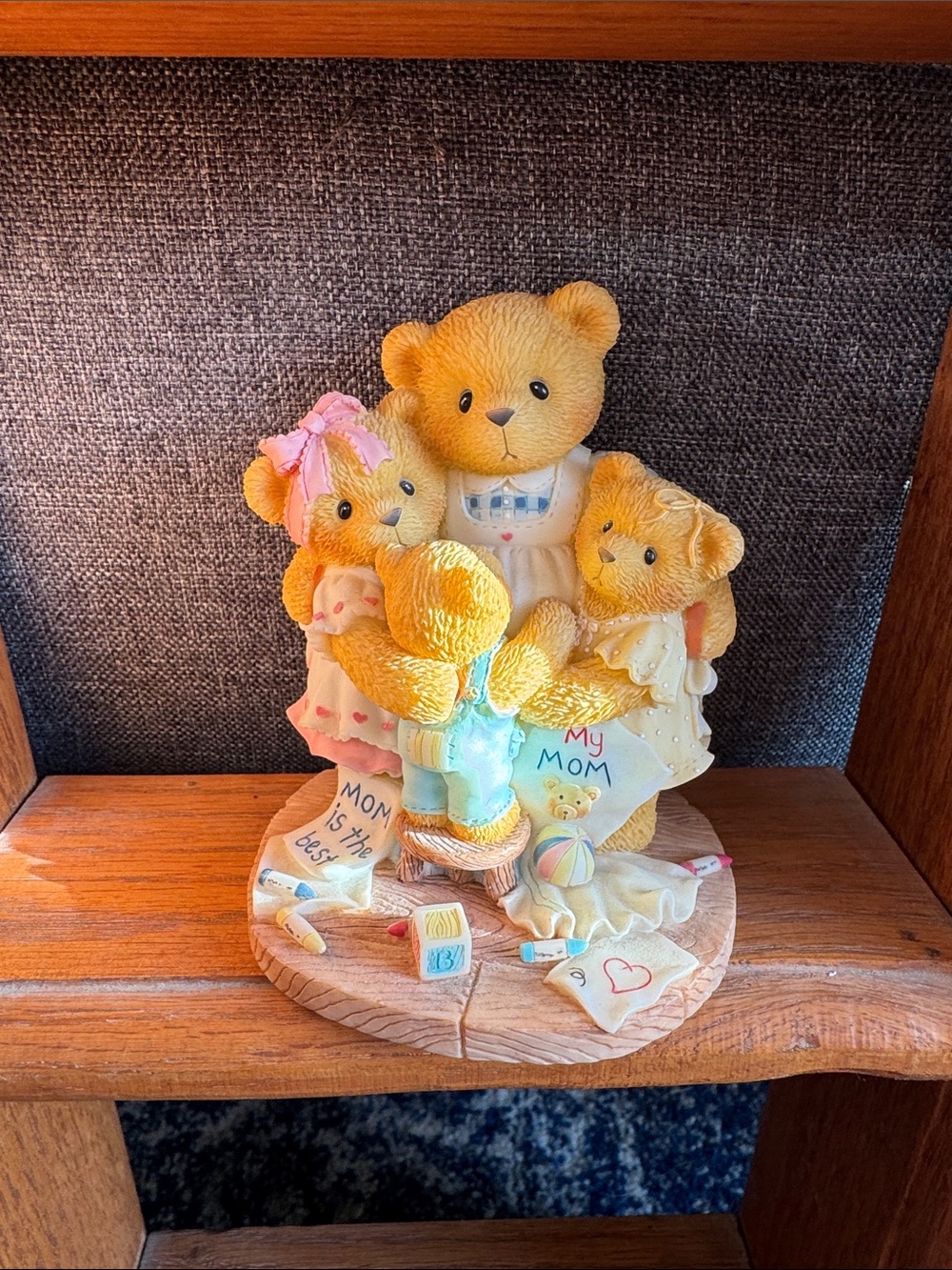 Cherished Teddies Yellow Bear Family Figurine with Pink Accents